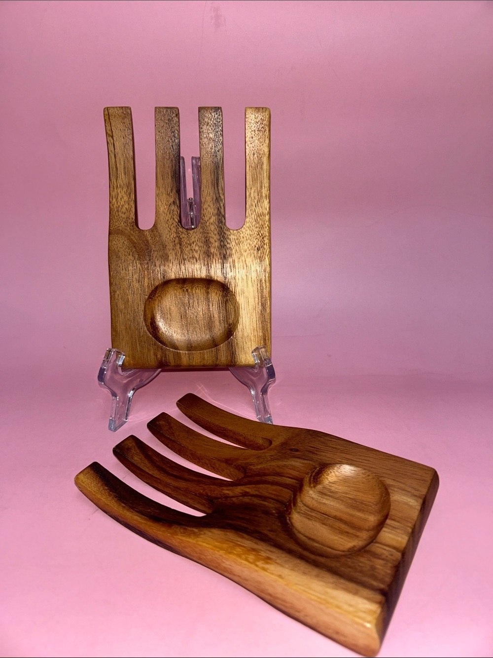 Wooden Salad Hands Serving Set - Natural Brown